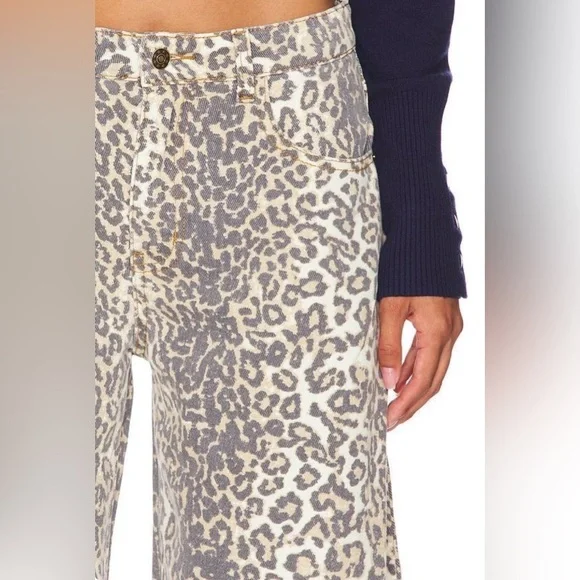 Lioness denim barrel jeans Medium Barrel Leg Leopard Print Pants Cream/Gray EUC - Picture 7 of 10
